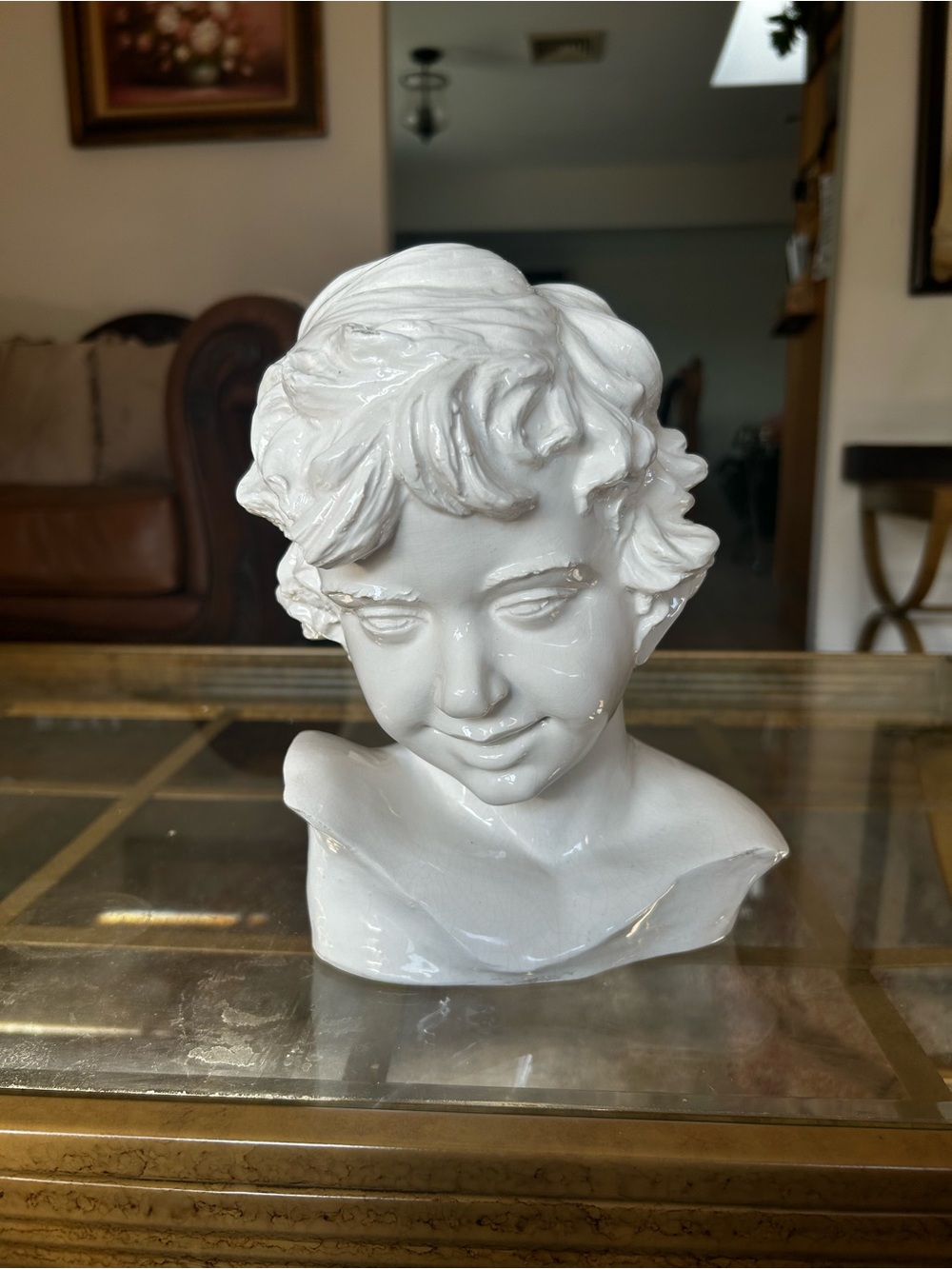 Vintage white porcelain boy bust ceramic sculpture art Victorian figurine Statue